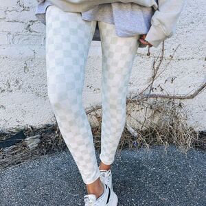 Grey and White Checkered Leggings